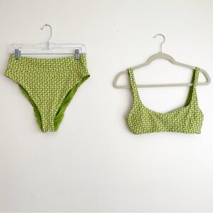 Aerie Green Floral High Waisted Bikini Set Scoop Ditsy Bright Colorful Modest